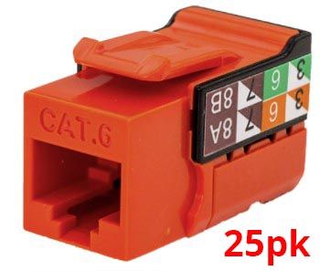 Rapid Punch CAT6 Keystone Jack Orange - 25 PACK