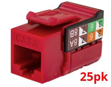 Rapid Punch CAT6 Keystone Jack Red - 25 Pack
