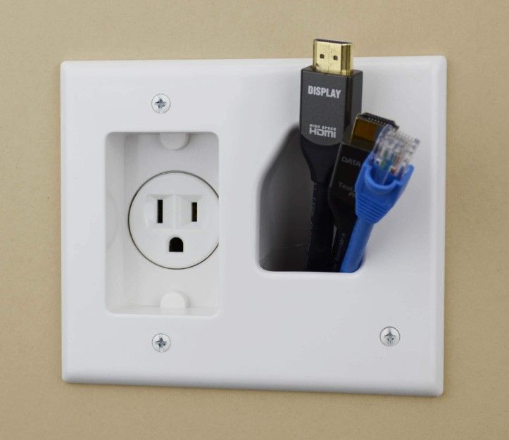 Recessed Low Voltage Cable Plate with Recessed Power, White