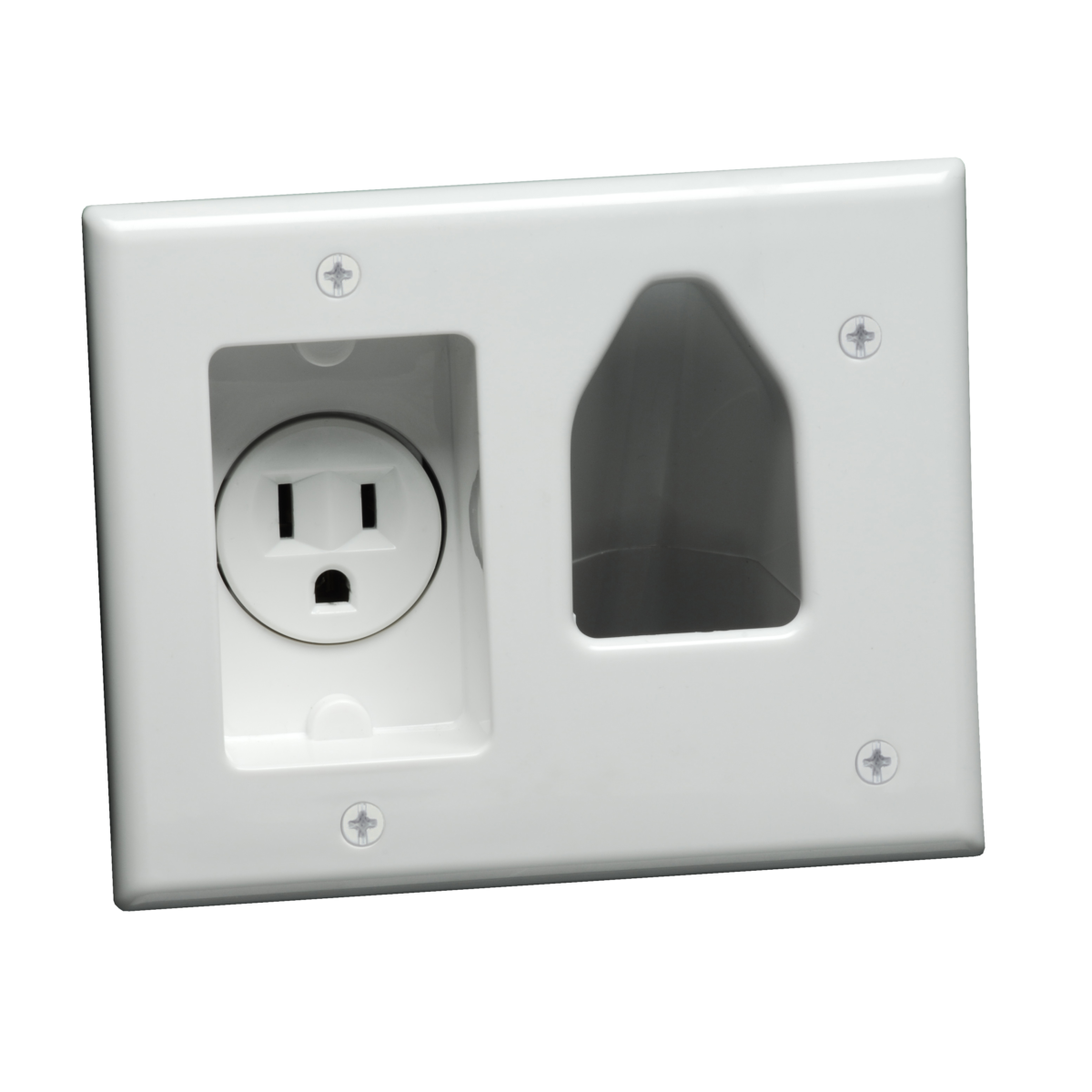 Recessed Low Voltage Cable Plate with Recessed Power, White