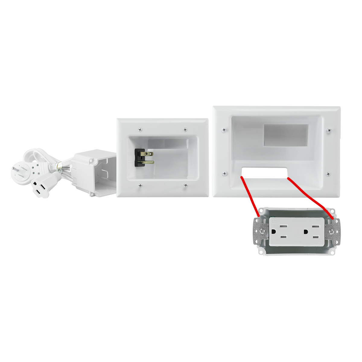 Recessed Pro-Power Kit W- Duplex and Straight Blade Inlet,WH