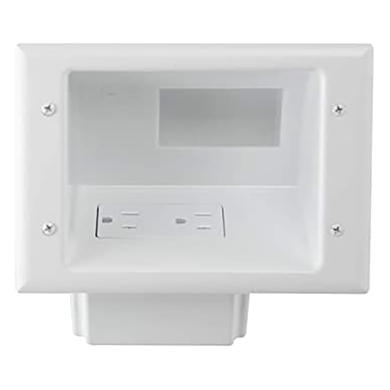 Recessed Low Voltage Mid-Size Plate w- Duplex Outlet, White