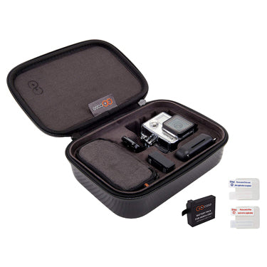 GoCase Hero4 Kit hardshell Action Cam water resistant case with molded insert for GoPro HERO4, waterproof zipper and removable pouch &90 min Battery & Lens Protector