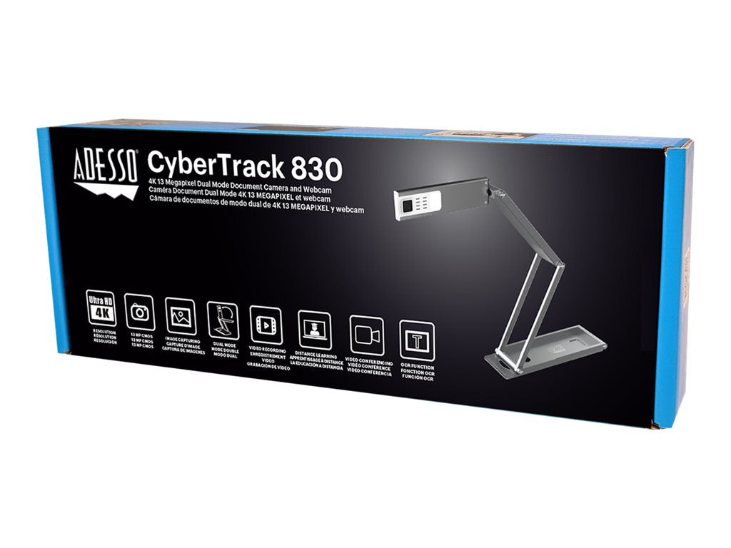 Adesso Document Camera / Webcam Scanner CyberTrack 830 4K  11Mp Dual Mode Auto Focus Digital Zoom OCR Text Recognition - Video & Photo Capture - PC/Mac