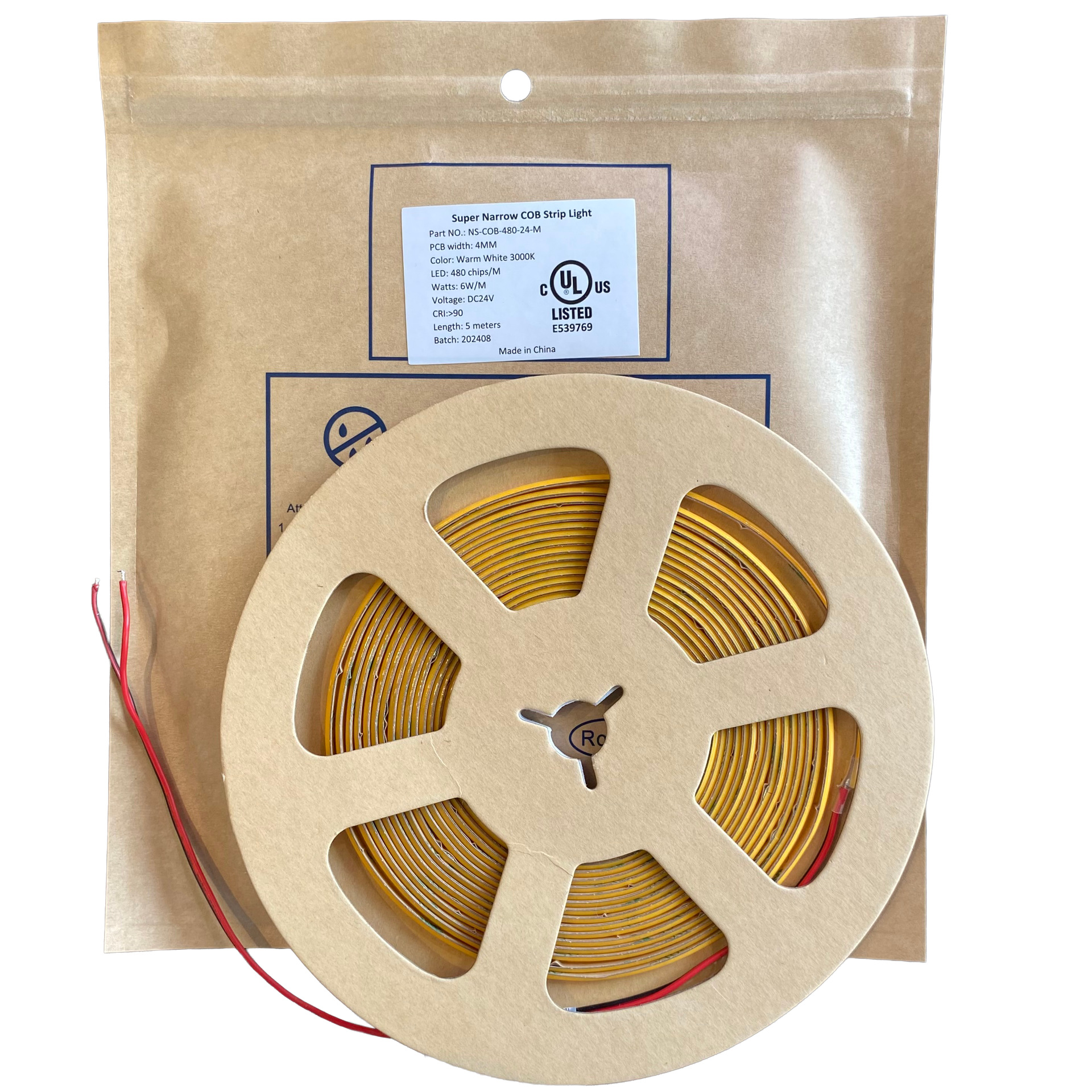 COB STRIP 24V-4MM-6W/M 3000K 5M