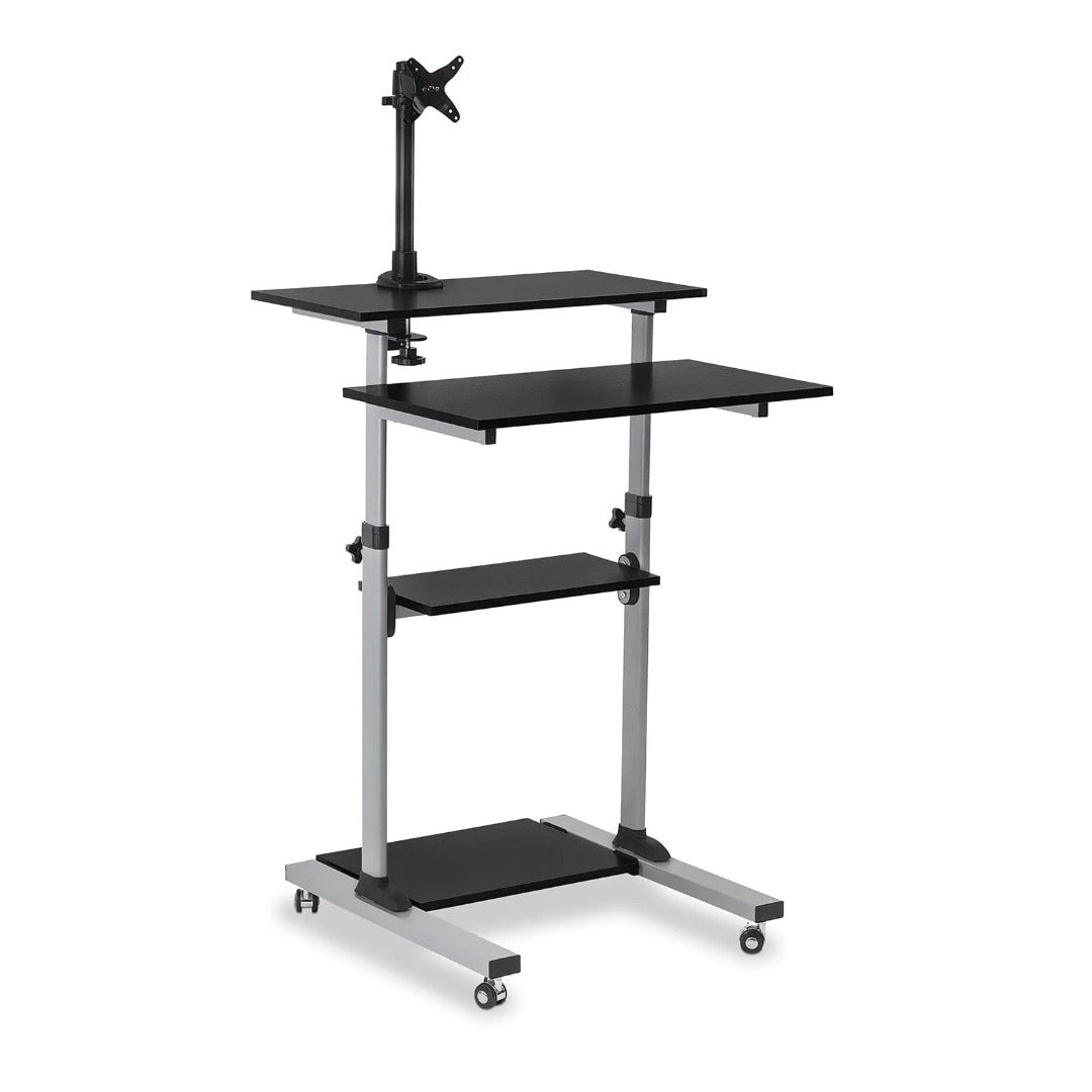 Mount-It! Rolling Computer Work Station with Monitor Mount Up to 32 in 4 Levels for Laptop Keyboard & Mouse Printer CPU High Powder Coated Steel Frame Casters with Locks