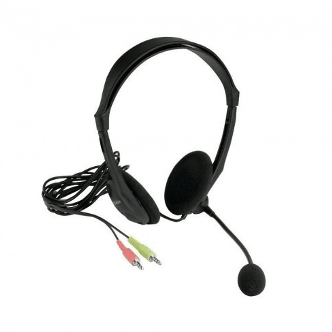 Xtech Headset Stereo with Boom Mic Volume Control Black 2 x 3.5mm Plugs for Mic & Audio 6ft Cord Light Weight - Black