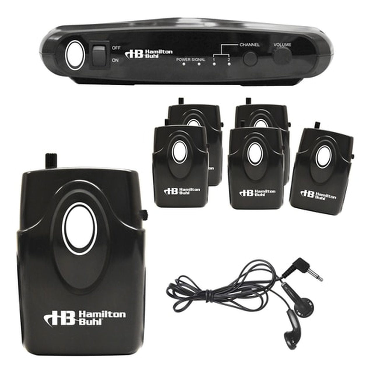 HamiltonBuhl ALS700 Assistive Listening Dual Frequency System - up to 150 ft (includes Transmitter, 6 Receivers & 6 Earbuds, Carry Case)