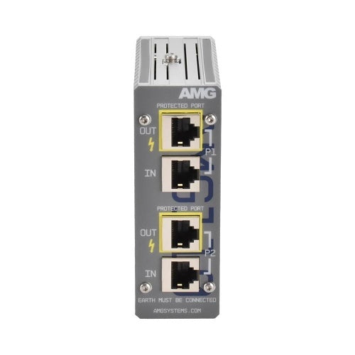AMG Systems AMG110-2X-SP Dual Channel Industrial PoE Surge Protector, 95W PoE Support, DIN Rail / Wall Mount