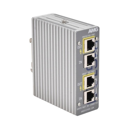 AMG Systems AMG110-2X-SP Dual Channel Industrial PoE Surge Protector, 95W PoE Support, DIN Rail / Wall Mount