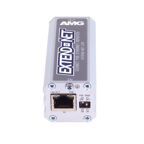 AMG Systems AMG140A-1GR Advanced Model, Industrial 1-Channel PoE Ethernet Repeater, Link Fault Pass-Through and 250M Extended Distance Functions, DIN Rail / Wall Mount