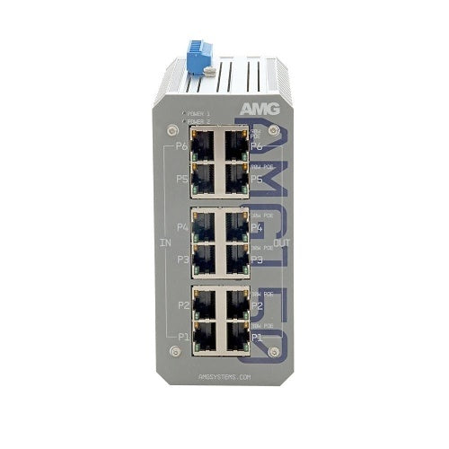 AMG Systems AMG150-2GBT-4GAT-P300 Industrial 6-Port PoE Injector, DIN Rail / Wall Mount