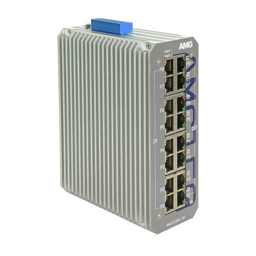 AMG Systems AMG150-4GBT-4GAT-P480 Industrial 8-Port PoE Injector, DIN Rail / Wall Mount