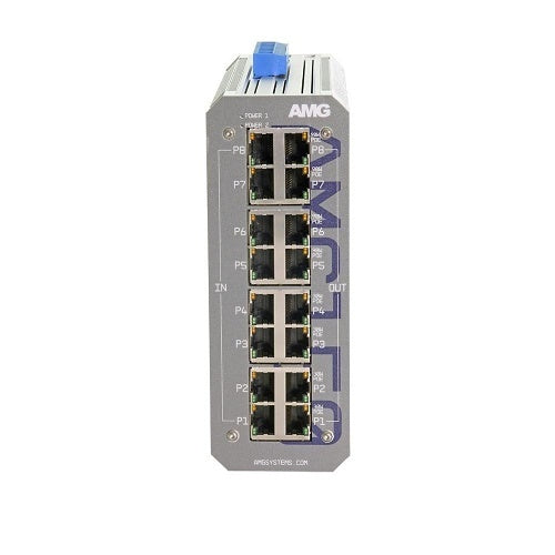 AMG Systems AMG150-4GBT-4GAT-P480 Industrial 8-Port PoE Injector, DIN Rail / Wall Mount