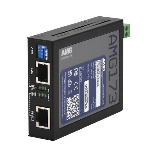 AMG Systems AMG173-1G-1V Industrial VDSL2 Ethernet Extender with 1x Gigabit RJ45 and 1x VDSL2 Port, DIN Rail / Wall Mount