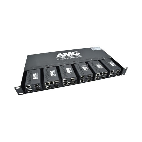AMG Systems AMG210C 1U 19\\" Rack Chassis for 12-Mini Media Converters with Dual Hot-Swappable Power Supplies