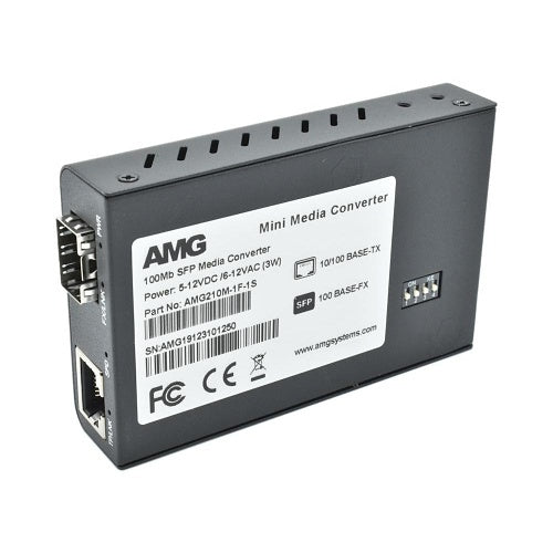 AMG Systems AMG210M-1F-1SM1A Mini Media Converter 100Mb Ethernet to Multimode Fiber, SC Connector, 1-Fiber, AC Power