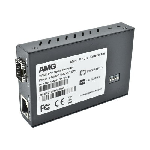 AMG Systems AMG210M-1F-1SS1B Mini Media Converter 100Mb Ethernet to Singlemode Fiber, SC Connector, 1-Fiber, AC Power
