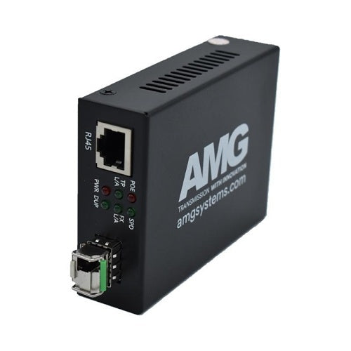 AMG Systems AMG210M-1FAT-1SM1B-P30 Mini Media Converter 100Mb Ethernet to Multimode Fiber, 1-Fiber, LC Connector, 1550nm, 30W PoE+