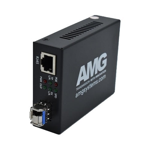 AMG Systems AMG210M-1FAT-1SS1A-P30 Mini Media Converter 100Mb Ethernet to Singlemode Fiber, 1-Fiber, LC Connector, 1310nm, 30W PoE+