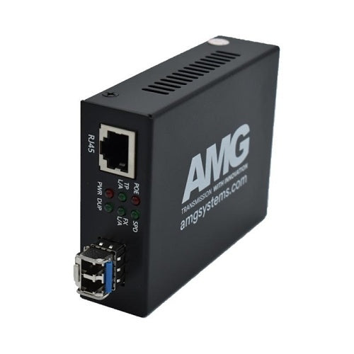 AMG Systems AMG210M-1GAT-1SS2-P30 210M PoE Series Mini Ethernet Media Converter, 1-Port 10/100/1000BaseT(x) RJ45 with 30W PoE+, 1-Port 1000BaseFx Singlemode, 2-Fiber, 1310nm, LC Connector, 20Km
