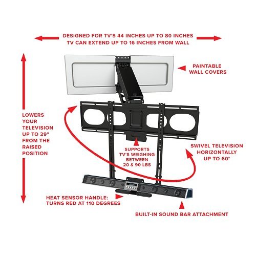 MantelMount MM540 Enhanced Pull Down TV Mount, 35-Degrees Swivel Each way or 60-Degrees One Way, Black Matte