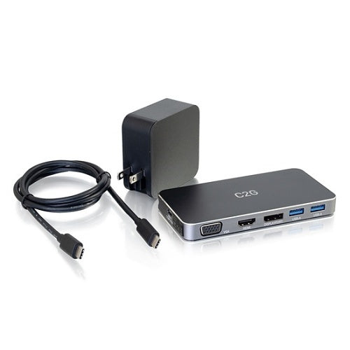 C2G CG54439 USB-C 7-in-1 Dual Display MST Docking Station with HDMI, DisplayPort, VGA and Power Delivery up to 100W, 4K 30 Hz