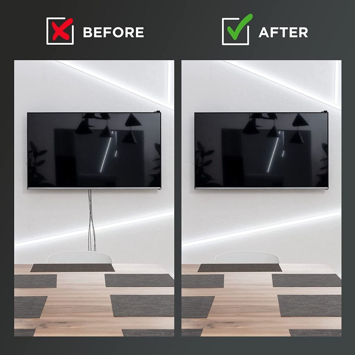 Flat Panel TV Cable Organizer Remodeling Kit w Power Outlet