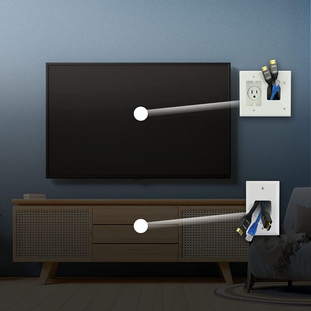 Flat Panel TV Cable Organizer Remodeling Kit w Power Outlet