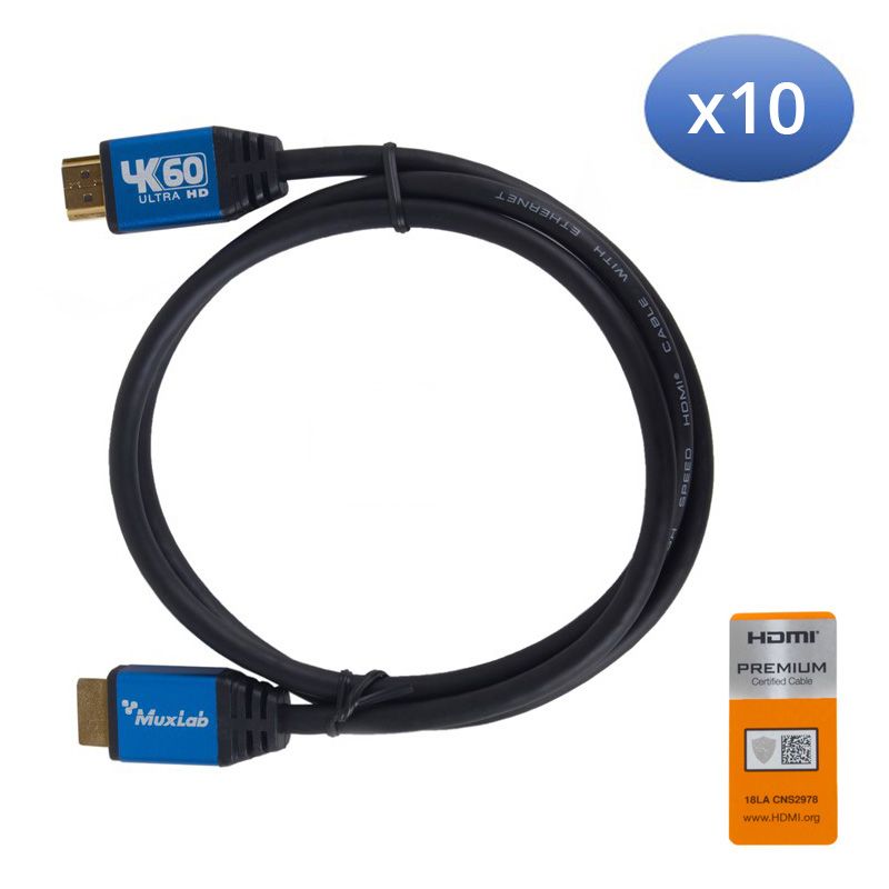 Premium Certified HDMI 2.0 Cable, 1M, 10 Pack