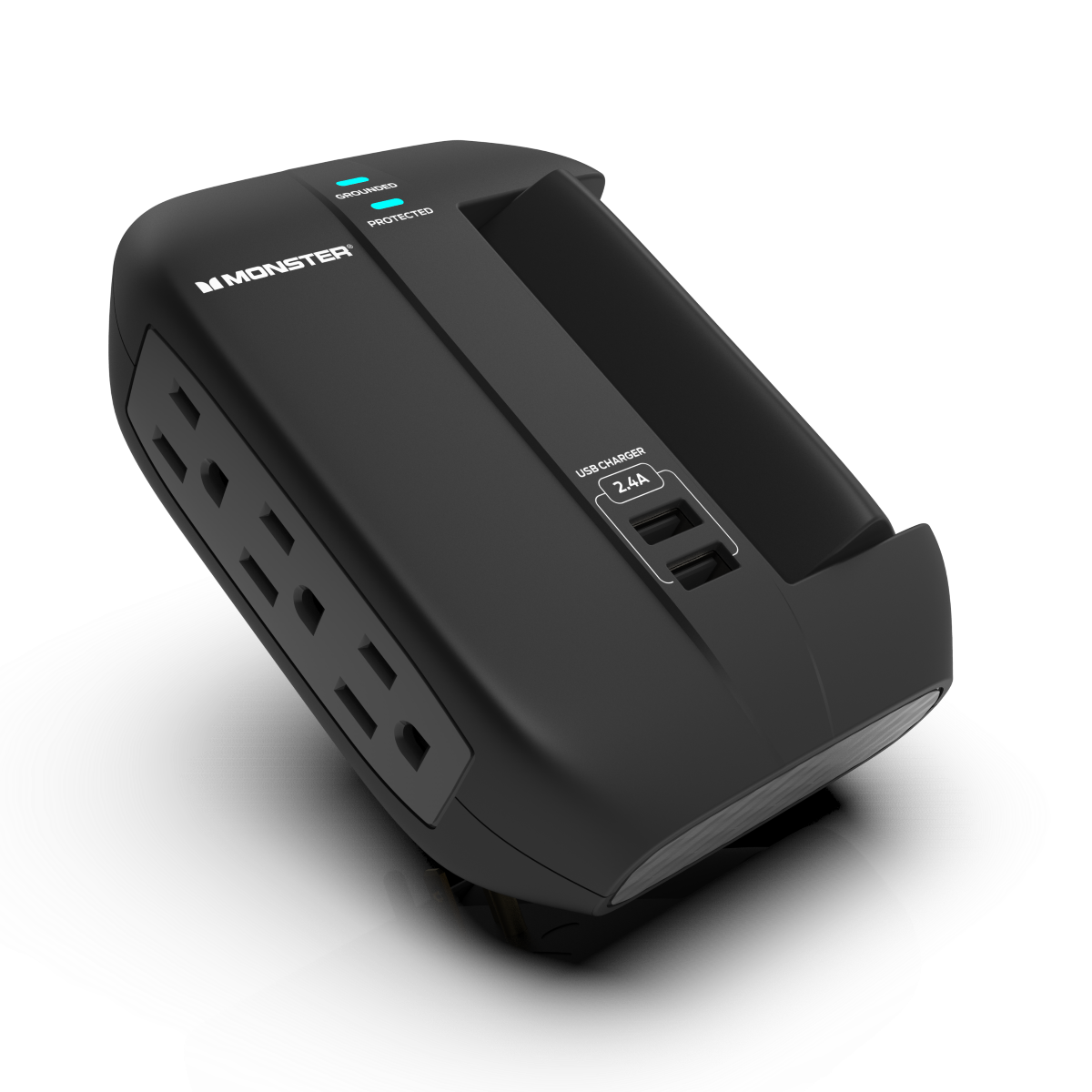 Monster - Wall Surge Protector, 6 AC, 2 USB-A, Swivel, BLK