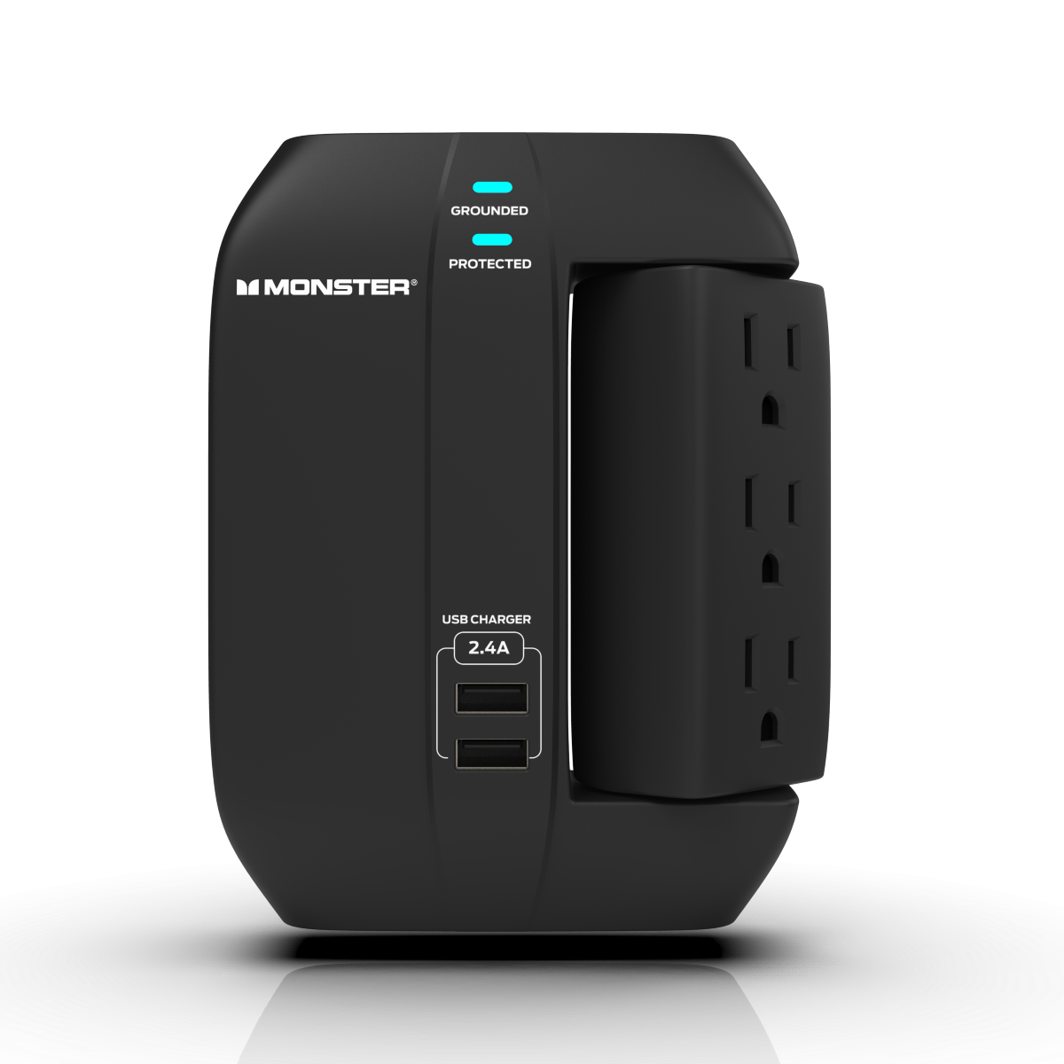 Monster - Wall Surge Protector, 6 AC, 2 USB-A, Swivel, BLK
