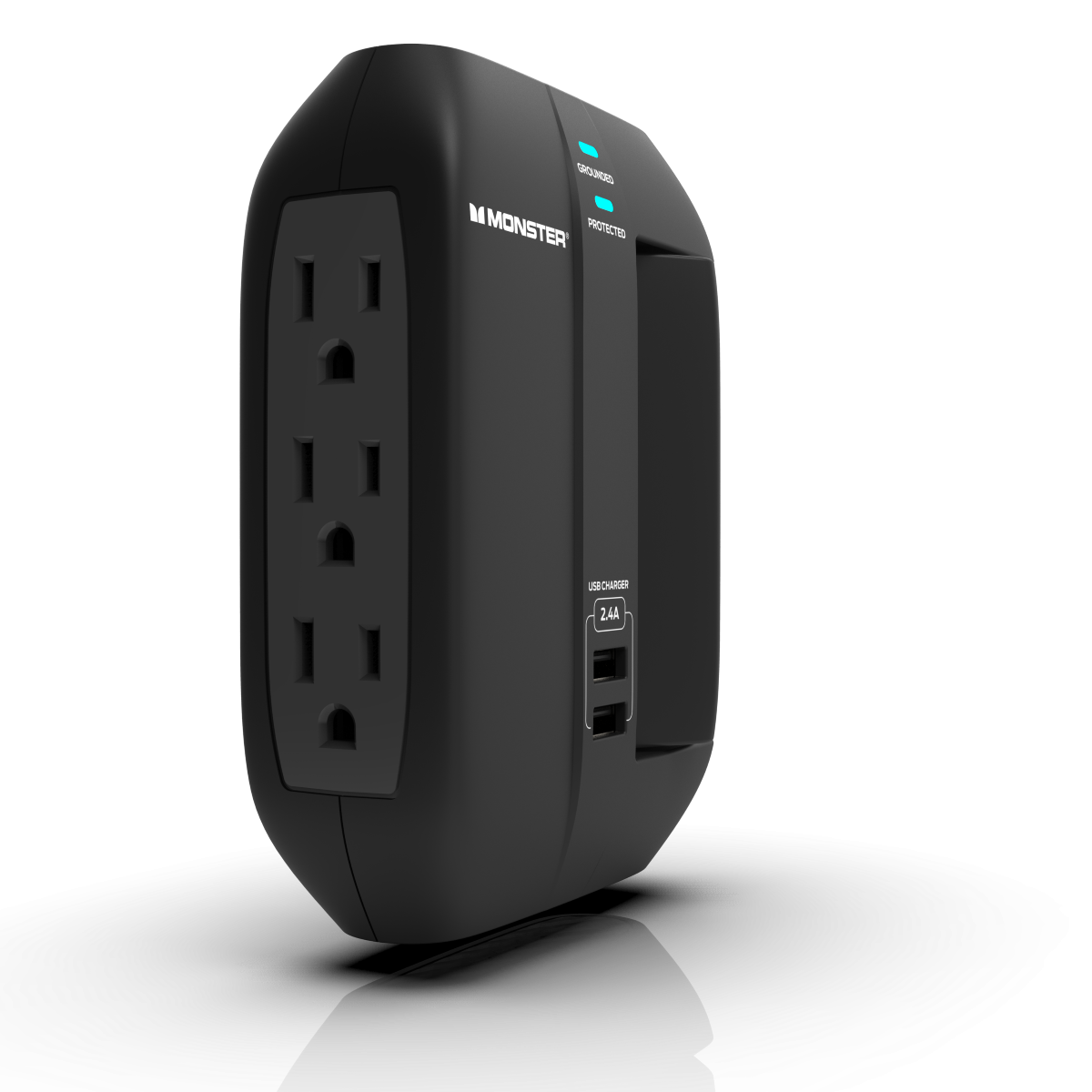 Monster - Wall Surge Protector, 6 AC, 2 USB-A, Swivel, BLK