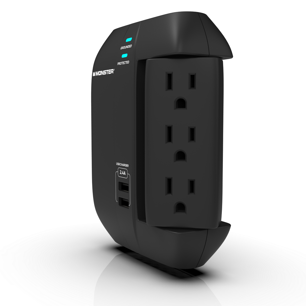 Monster - Wall Surge Protector, 6 AC, 2 USB-A, Swivel, BLK