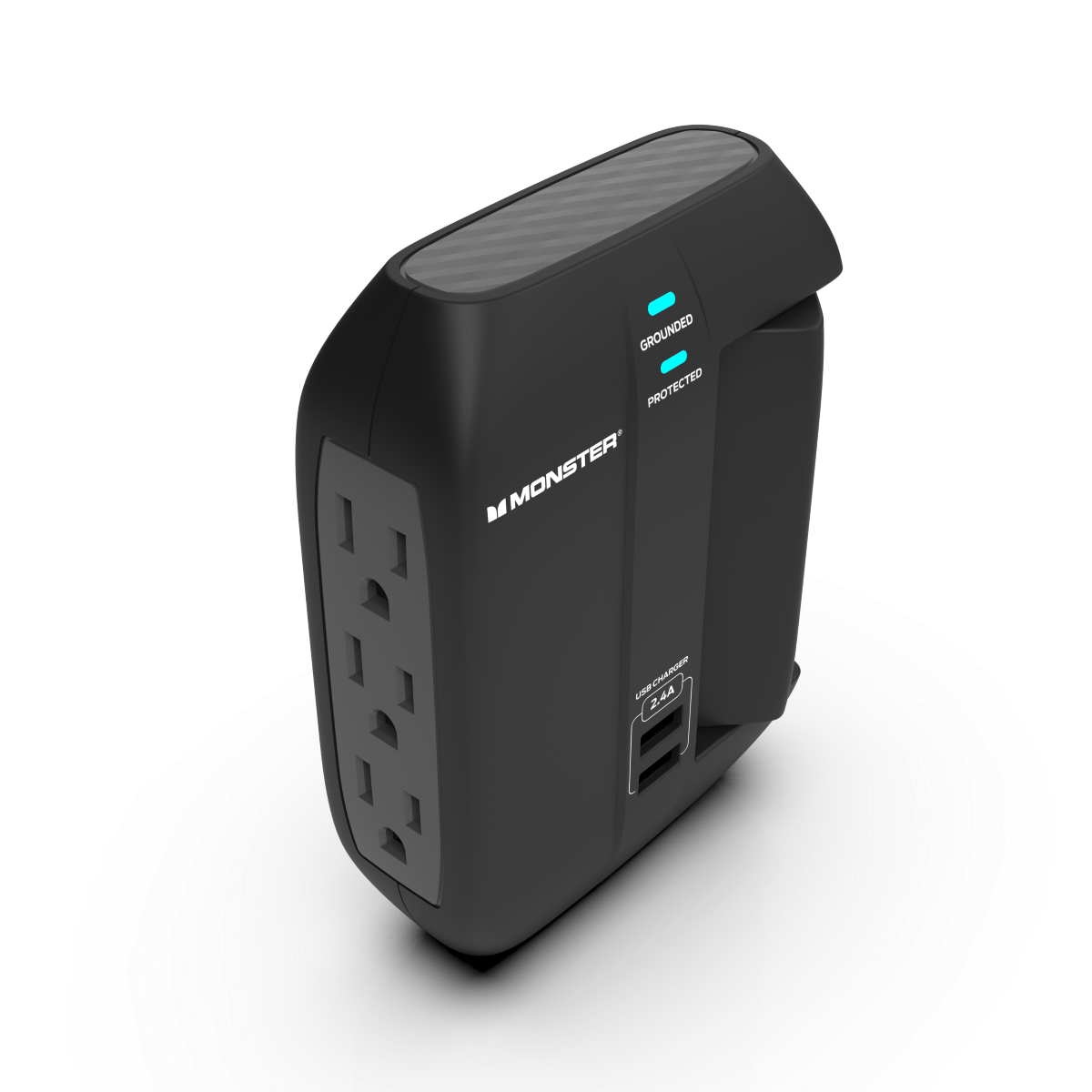 Monster - Wall Surge Protector, 6 AC, 2 USB-A, Swivel, BLK