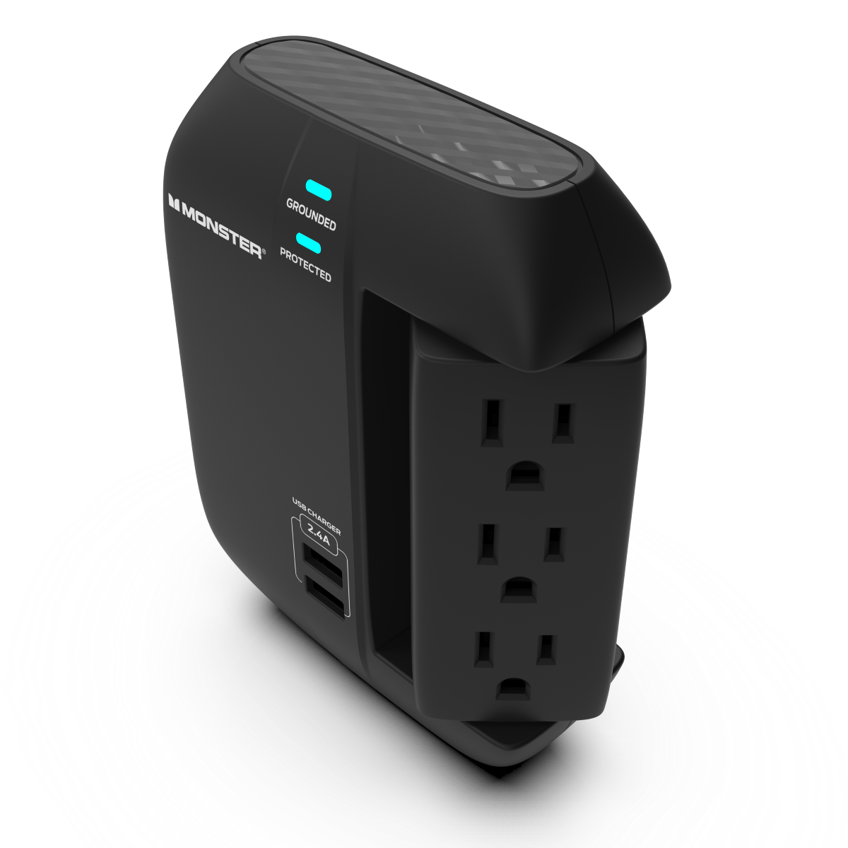 Monster - Wall Surge Protector, 6 AC, 2 USB-A, Swivel, BLK
