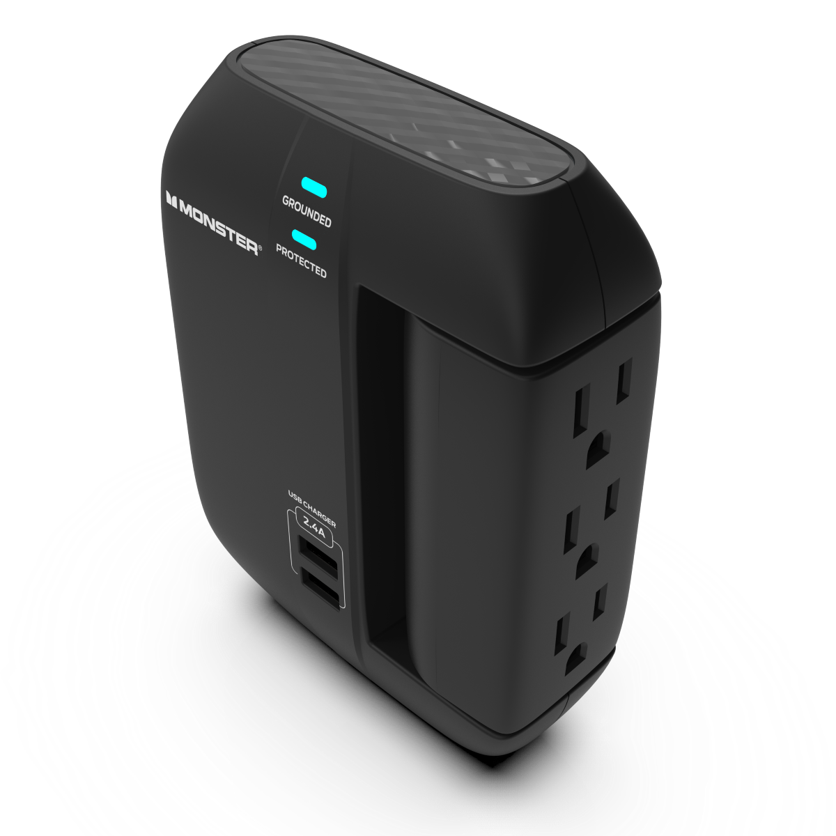 Monster - Wall Surge Protector, 6 AC, 2 USB-A, Swivel, BLK