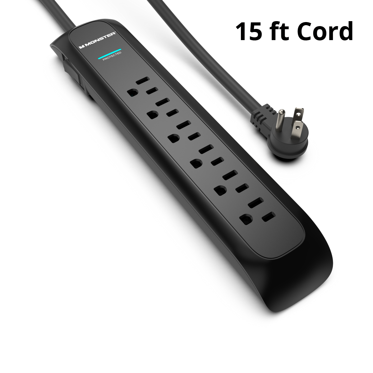 Monster - Power Strip Surge Protector, 6 AC, 15ft Cord, BLK