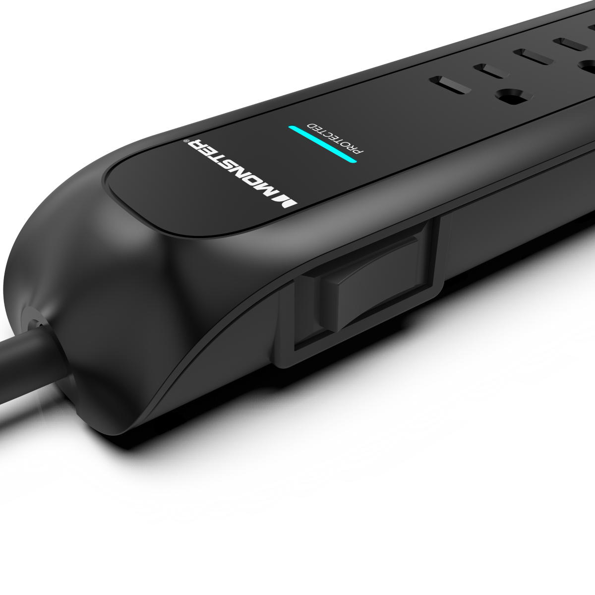 Monster - Power Strip Surge Protector, 6 AC, 15ft Cord, BLK