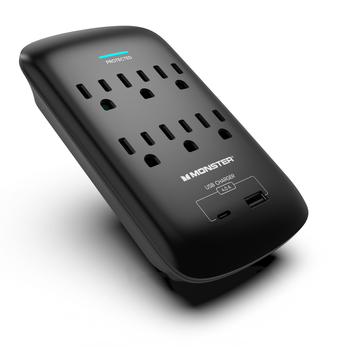 Monster - Wall Surge Protector, 6 AC, 1 USB-C, 1 USB-A, BLK
