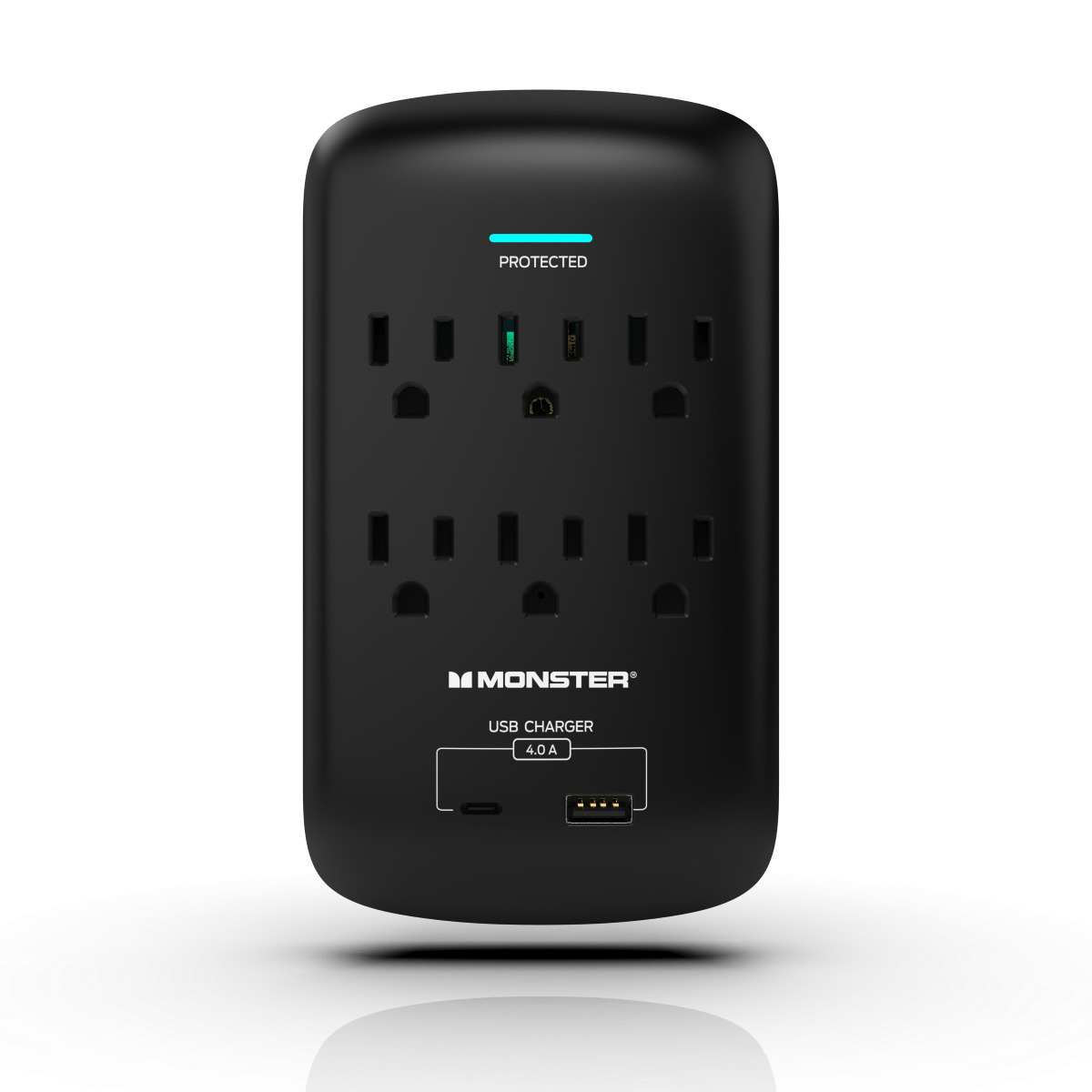 Monster - Wall Surge Protector, 6 AC, 1 USB-C, 1 USB-A, BLK