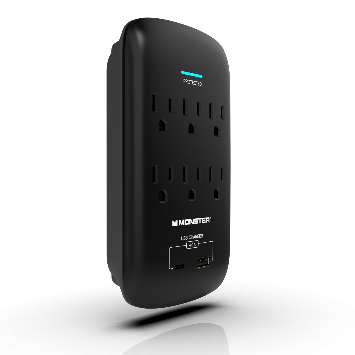 Monster - Wall Surge Protector, 6 AC, 1 USB-C, 1 USB-A, BLK