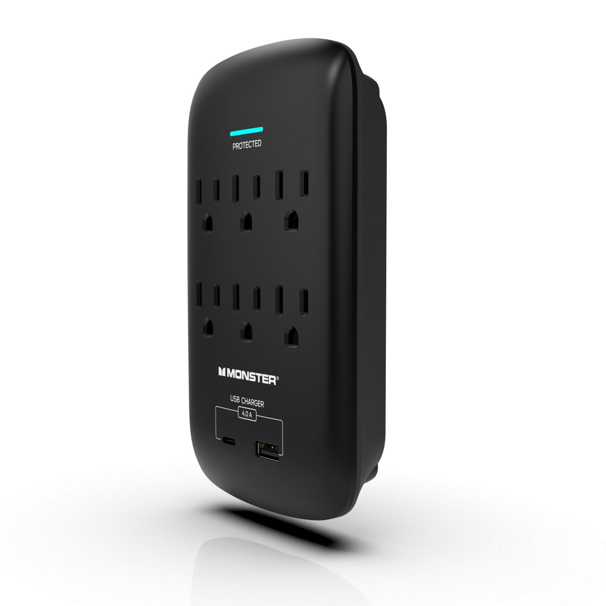 Monster - Wall Surge Protector, 6 AC, 1 USB-C, 1 USB-A, BLK
