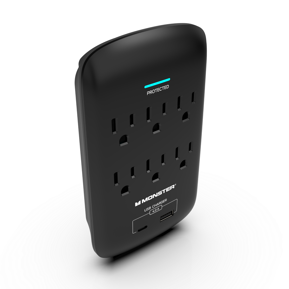 Monster - Wall Surge Protector, 6 AC, 1 USB-C, 1 USB-A, BLK