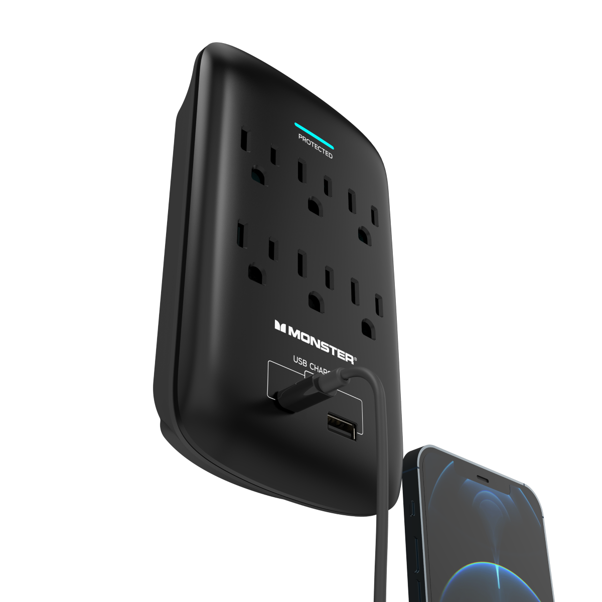 Monster - Wall Surge Protector, 6 AC, 1 USB-C, 1 USB-A, BLK