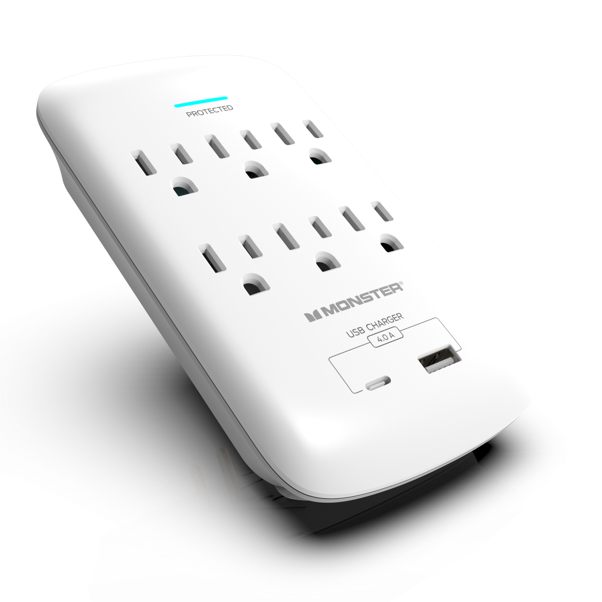 Monster - Wall Surge Protector, 6 AC, 1 USB-C, 1 USB-A, WHT