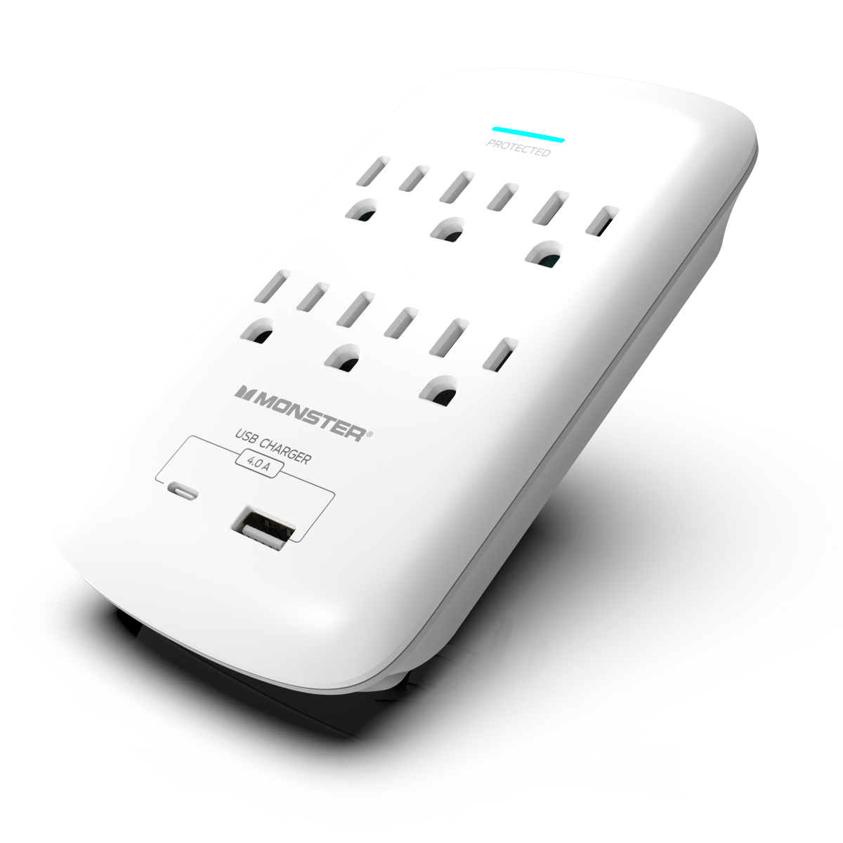 Monster - Wall Surge Protector, 6 AC, 1 USB-C, 1 USB-A, WHT