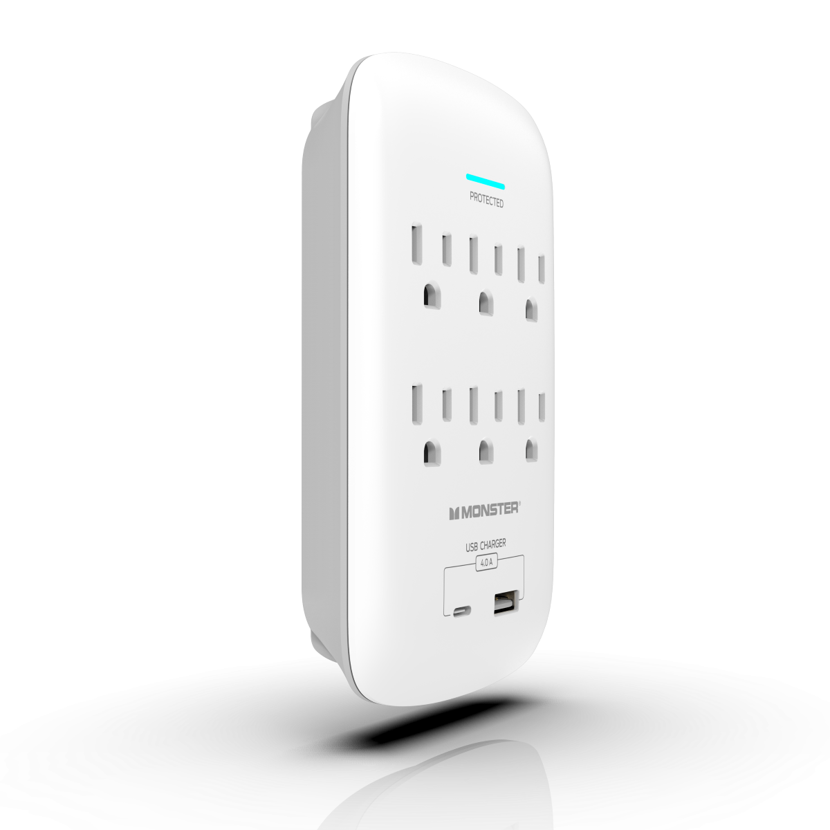 Monster - Wall Surge Protector, 6 AC, 1 USB-C, 1 USB-A, WHT