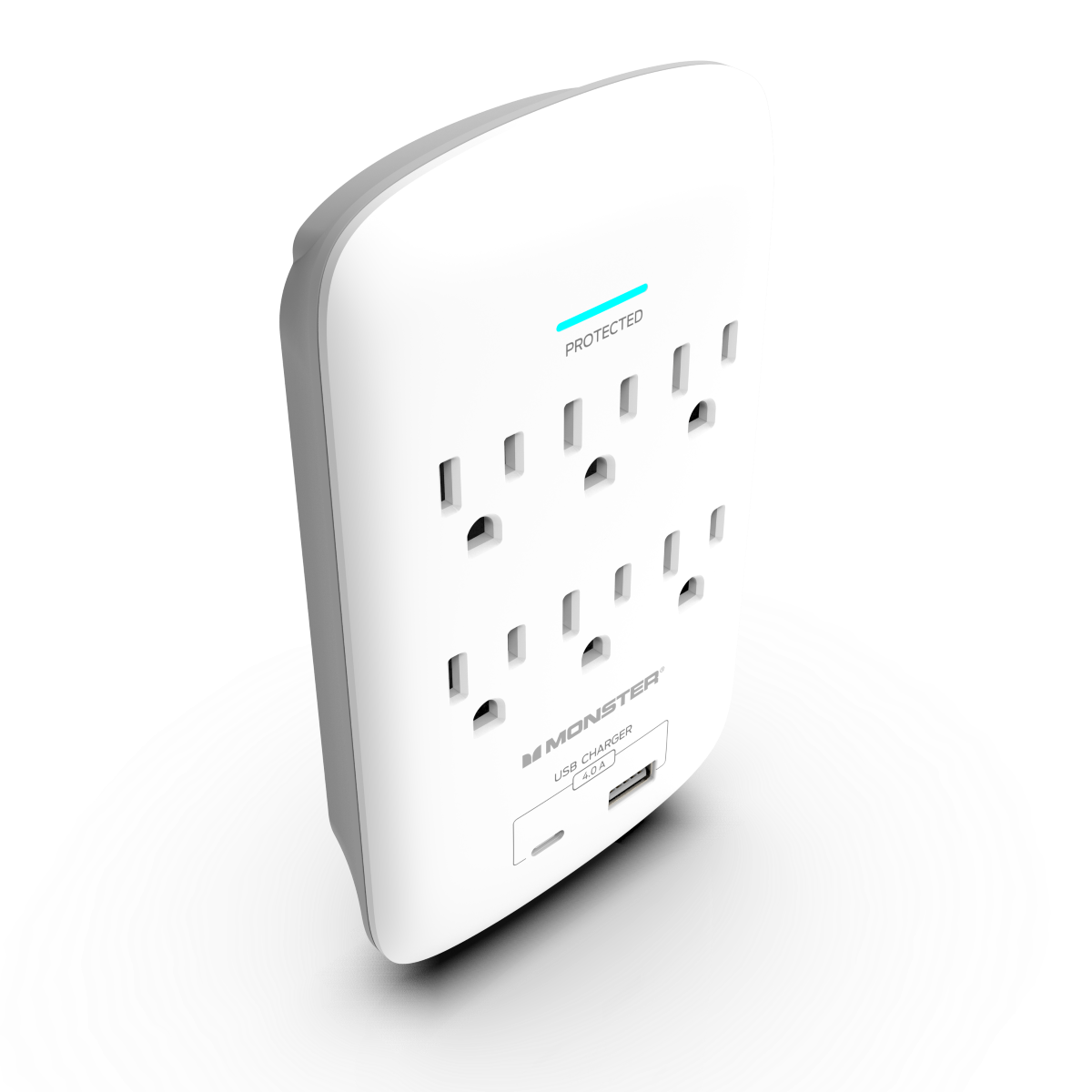 Monster - Wall Surge Protector, 6 AC, 1 USB-C, 1 USB-A, WHT