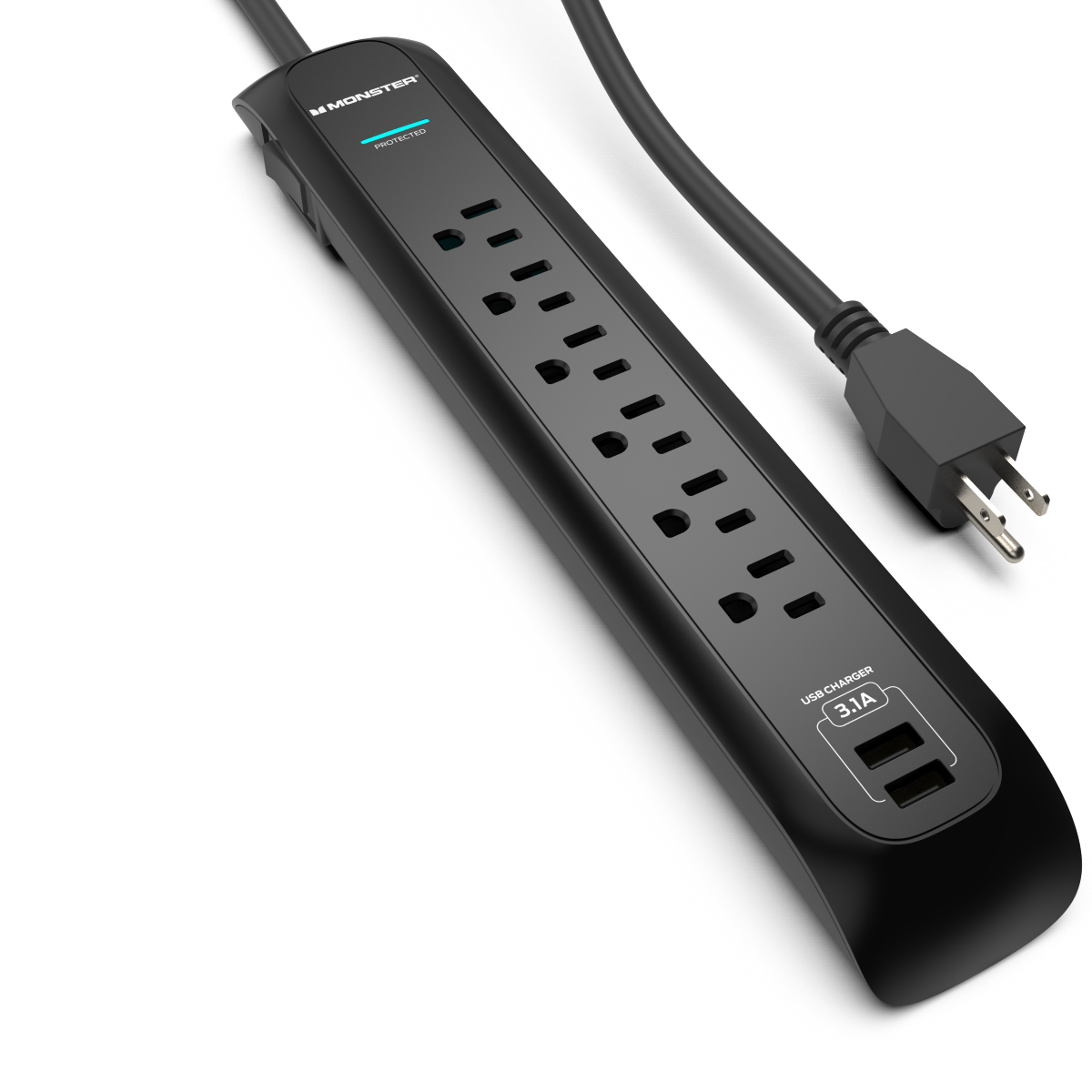 Monster - Power Strip Surge Protector, 6 AC, 2 USB-A, BLK